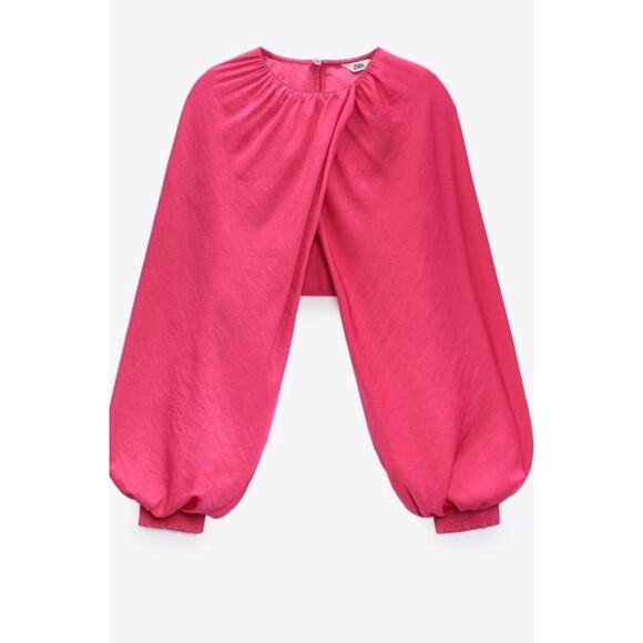 Zara Top Crop Balloon Statement Sleeve Hot Pink Bloggers Favorite Small - Picture 3 of 16